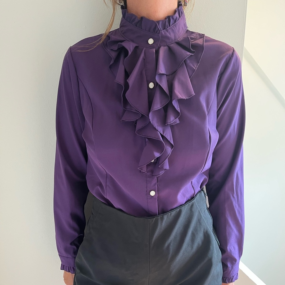 Purple 80s Ruffle Blouse